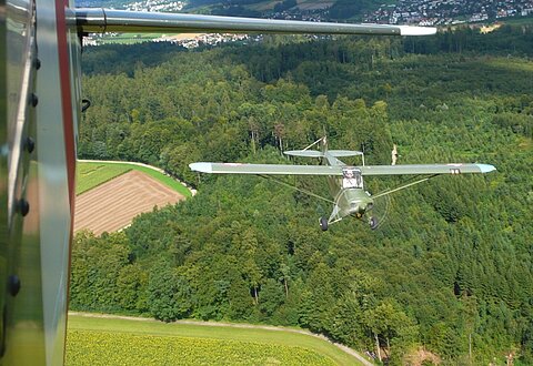 Kaum sichtbar, grün in grün der Piper mit Ueli Wenger.